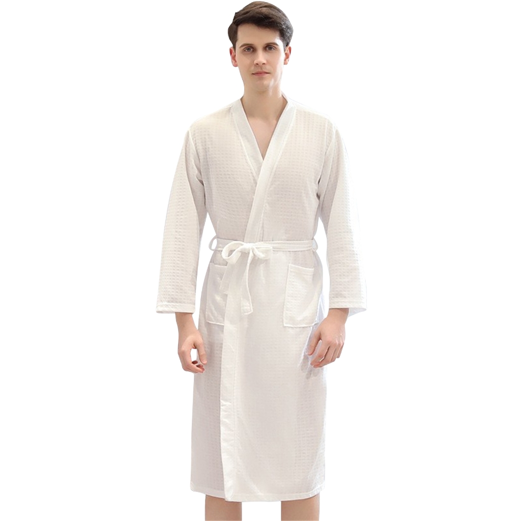 BOOMTB Waffle Long Robes for Women Men Soft Lightweight Summer 3/4 Sleeves Bathrobes