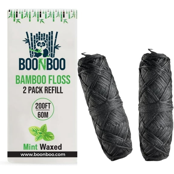 BOONBOO Dental Floss Refill, Bamboo Charcoal Woven Thread, 2 Pieces, Mint