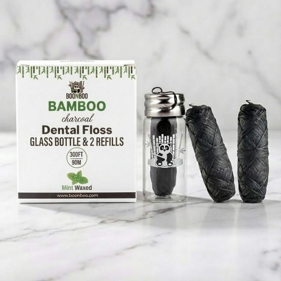 Bamboo Charcoal Dental Floss in Glass Container – Starter Set