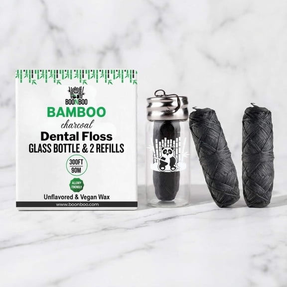 BOONBOO Bamboo Charcoal Dental Floss Starter Set, Unflavored, 3 Count