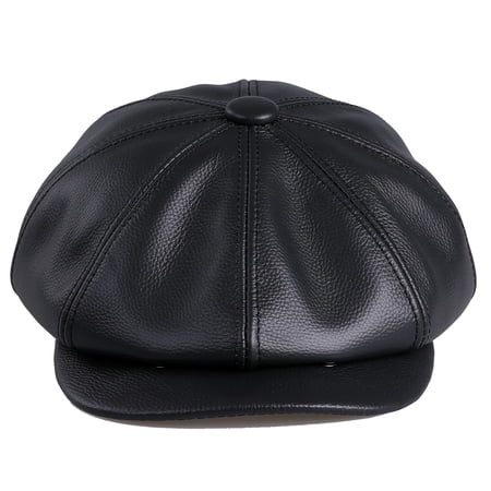 BOONJOVIA Men's Newsboy Flat Cap 100% Genuine Cowhide Leather Gatsby Ivy Golf Cabbie Hat