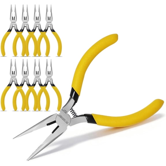 BOOSDEN 5" Needle Nose Pliers With Side Cutter, 10-Pack, Spring Loaded for Crafts & Electronics
