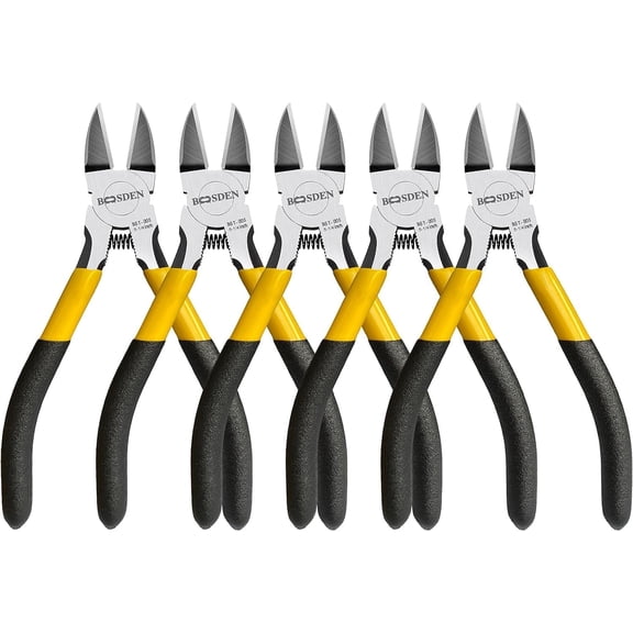 BOOSDEN 5-inch Wire Cutters, 5-Pack, Sharp Diagonal Cutting Pliers, Spring Loaded Flush Cutter Set, Non-Slip Handle, High Carbon Steel Blade