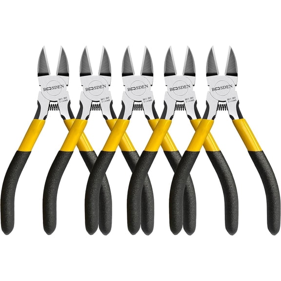 BOOSDEN 5-Inch Wire Cutters, 5-Pack, Sharp Diagonal Cutting Pliers, Spring Loaded Flush Cutter Set