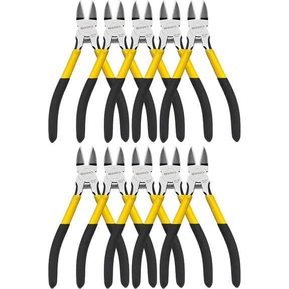 BOOSDEN 6.5-inch Wire Cutters, 10-Pack, Spring Loaded Flush Cutters, Side Cutting Pliers, Cutting Plastic Tie