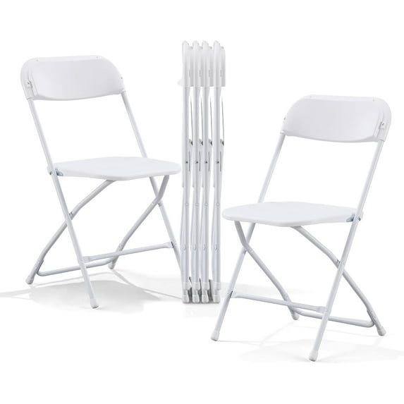 BOOSDEN 6 Pack White Plastic Folding Chairs, Portable Party Chairs, Stackable Chair with Steel Frame, Indoor Outdoor Foldable Chair for Wedding Camping Dining Home Office Party Events