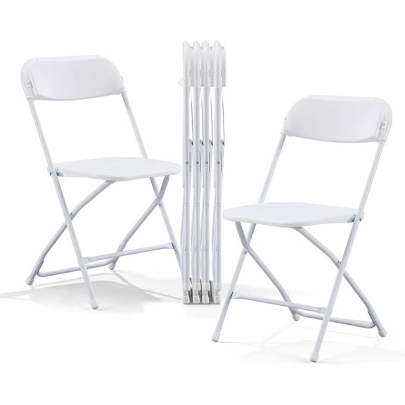 BOOSDEN 6 Pack White Plastic Folding Chairs, Portable Party Chairs, Stackable Chair with Steel Frame, Indoor Outdoor Foldable Chair for Wedding Camping Dining Home Office Party Events
