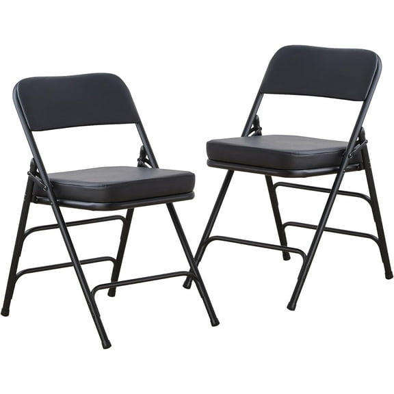 BOOSDEN Padded Folding Chair 2 Pack – Heavy Duty Metal Frame, Black PU Leather Thick Cushion, Indoor & Outdoor Use for Dining, Parties, and More