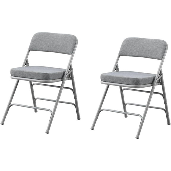 BOOSDEN Padded Folding Chair 2 Pack – Heavy Duty Metal Frame, Gray PU Leather Thick Cushion, Indoor & Outdoor Use for Dining, Parties, and More