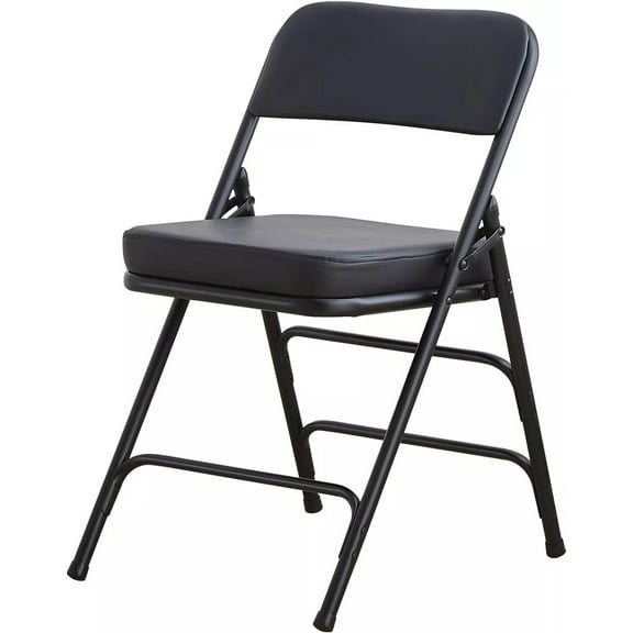 BOOSDEN Padded Folding Chair – Heavy Duty Metal Frame, Thick Cushion, Black PU Leather, Indoor & Outdoor Use for Dining, Parties, Black
