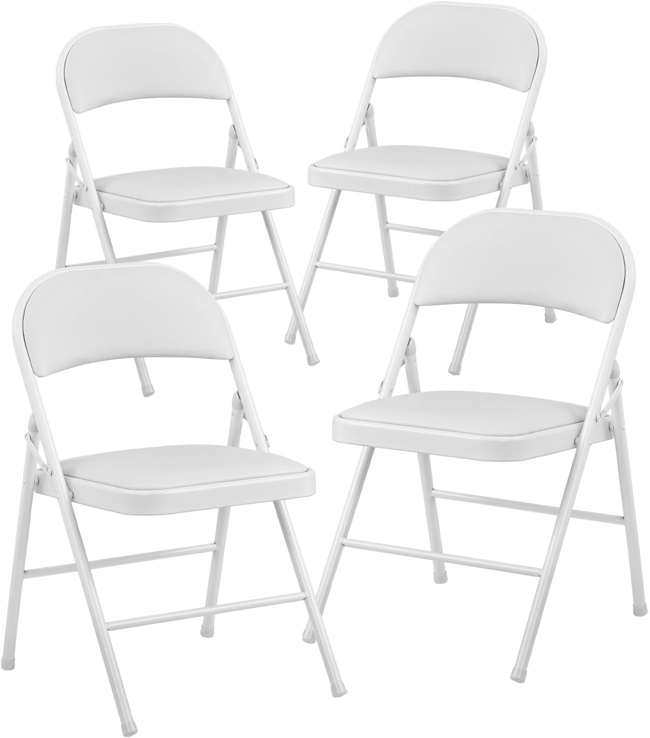 BOOSDEN White Folding Chairs 4 Pack – Heavy Duty Padded Seats, Foldable ...