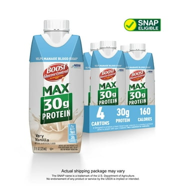 BOOST Glucose Control Max 30g High in Protein Nutritional Drink Shakes, Very Vanilla, 11 fl oz, 4 Pack