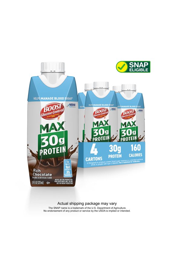 Glucose Control Max 30g High in Protein Nutritional Drink Shakes, Rich Chocolate, 11 fl oz, 4 Pack