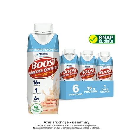 BOOST Glucose Control Nutritional Drink Protein Shakes, Creamy Strawberry, 8 fl oz, 6 Pack