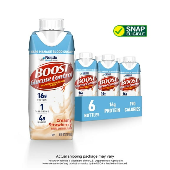 BOOST Glucose Control Nutritional Drink Protein Shakes, Creamy Strawberry, 8 fl oz, 6 Pack