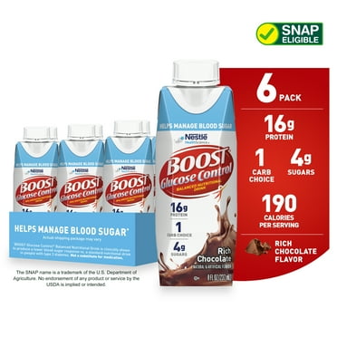 BOOST Glucose Control Nutritional Drink Protein Shakes, Rich Chocolate, 8 fl oz, 6 Pack