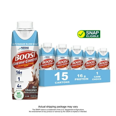 BOOST Glucose Control Nutritional Drink Protein Shakes, Rich Chocolate, 8 fl oz, 15 Pack