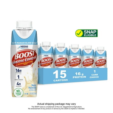 BOOST Glucose Control Nutritional Drink Protein Shakes, Very Vanilla, 8 fl oz, 15 Pack