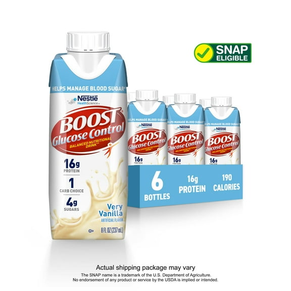 BOOST Glucose Control Nutritional Drink Protein Shakes, Very Vanilla, 8 fl oz, 6 Pack