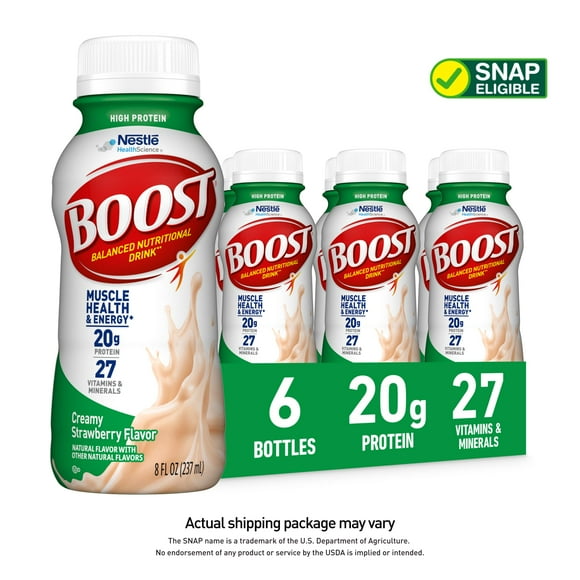 BOOST 20g High Protein Nutritional Drink Shakes, Creamy Strawberry, 8 fl oz, 6 Pack