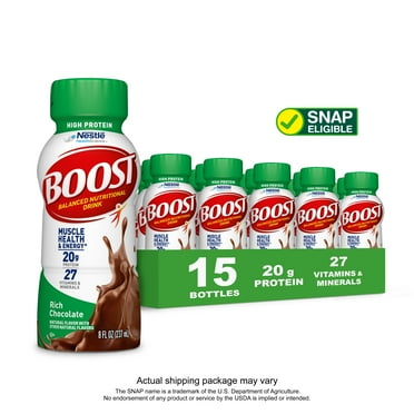 BOOST 20g High Protein Nutritional Drink Shakes, Rich Chocolate, 8 fl oz, 15 Pack