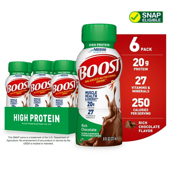 BOOST 20g High Protein Nutritional Drink Shakes, Rich Chocolate, 8 fl oz, 6 Pack
