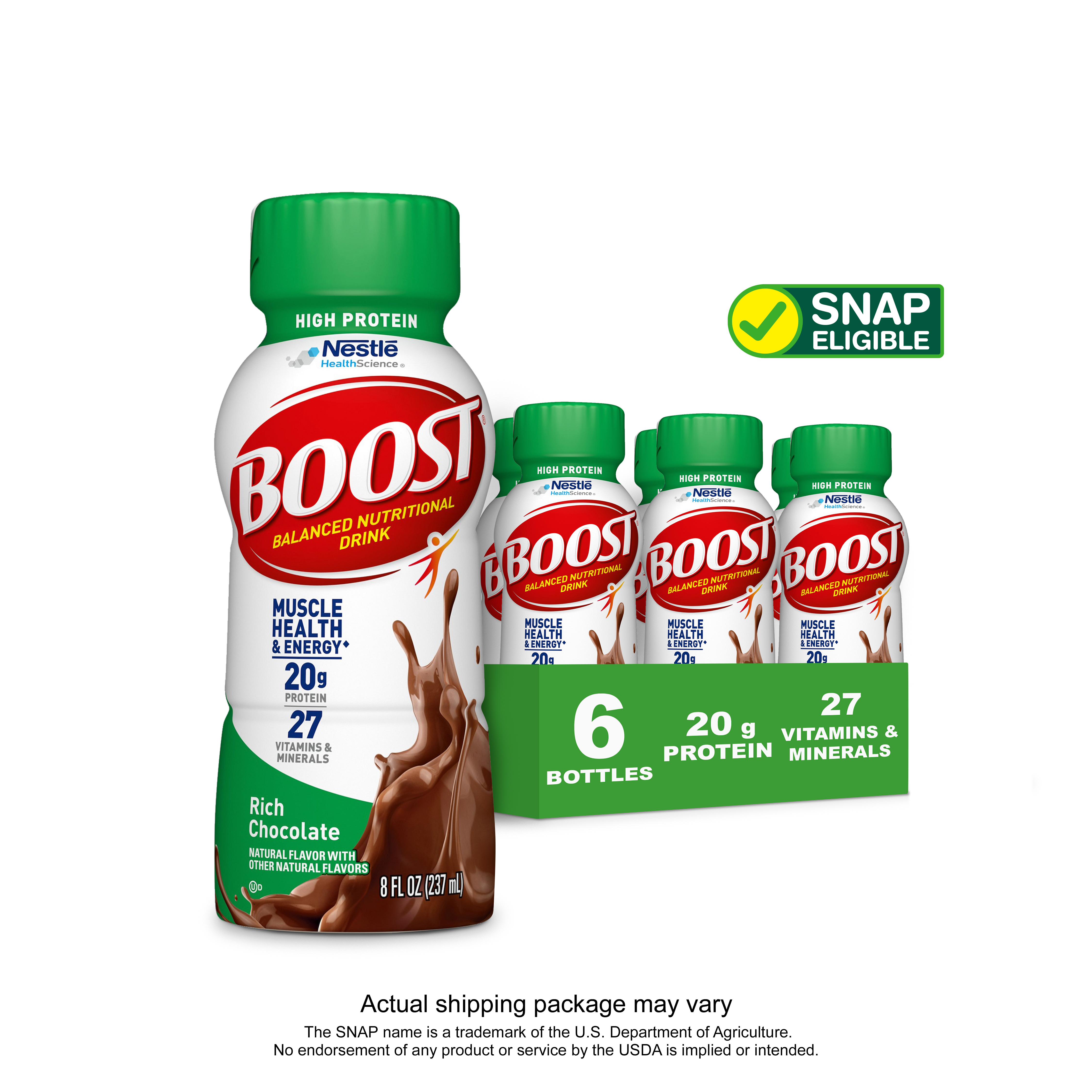 BOOST High Protein Nutritional Drink, Rich Chocolate, 20 g Protein , 6 - 8 fl oz Bottles - image 1 of 11