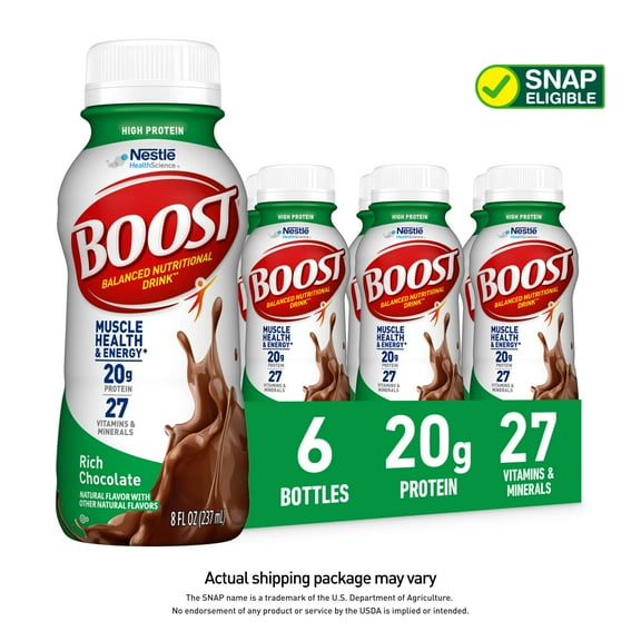 BOOST 20g High Protein Nutritional Drink Shakes, Rich Chocolate, 8 fl oz, 6 Pack