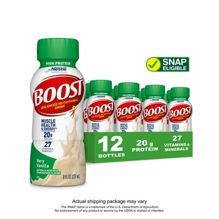 BOOST High Protein Nutritional Drink, Very Vanilla, 20 g Protein, 12 - 8 fl oz Bottles