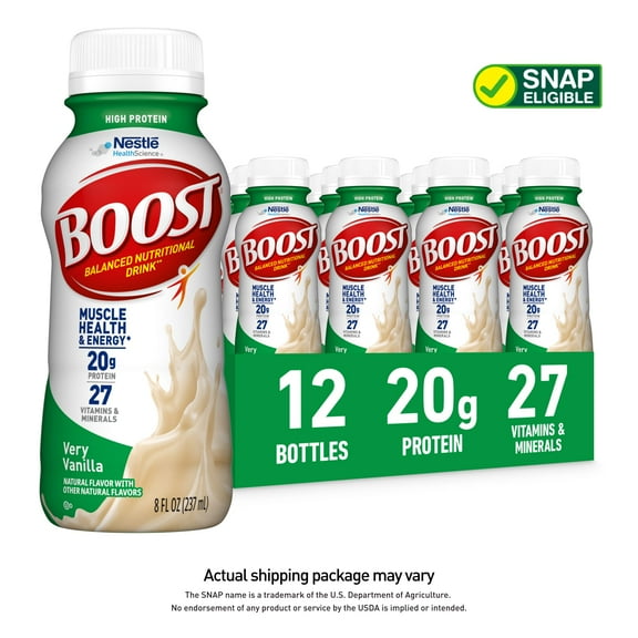 BOOST High Protein Nutritional Drink, Very Vanilla, 20 g Protein, 12 - 8 fl oz Bottles