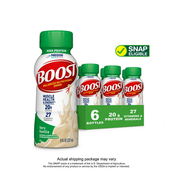 BOOST High Protein Nutritional Drink, Very Vanilla, 20 g Protein, 6 - 8 fl oz Bottles