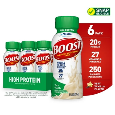 BOOST 20g High Protein Nutritional Drink Shakes, Very Vanilla, 8 fl oz, 6 Pack