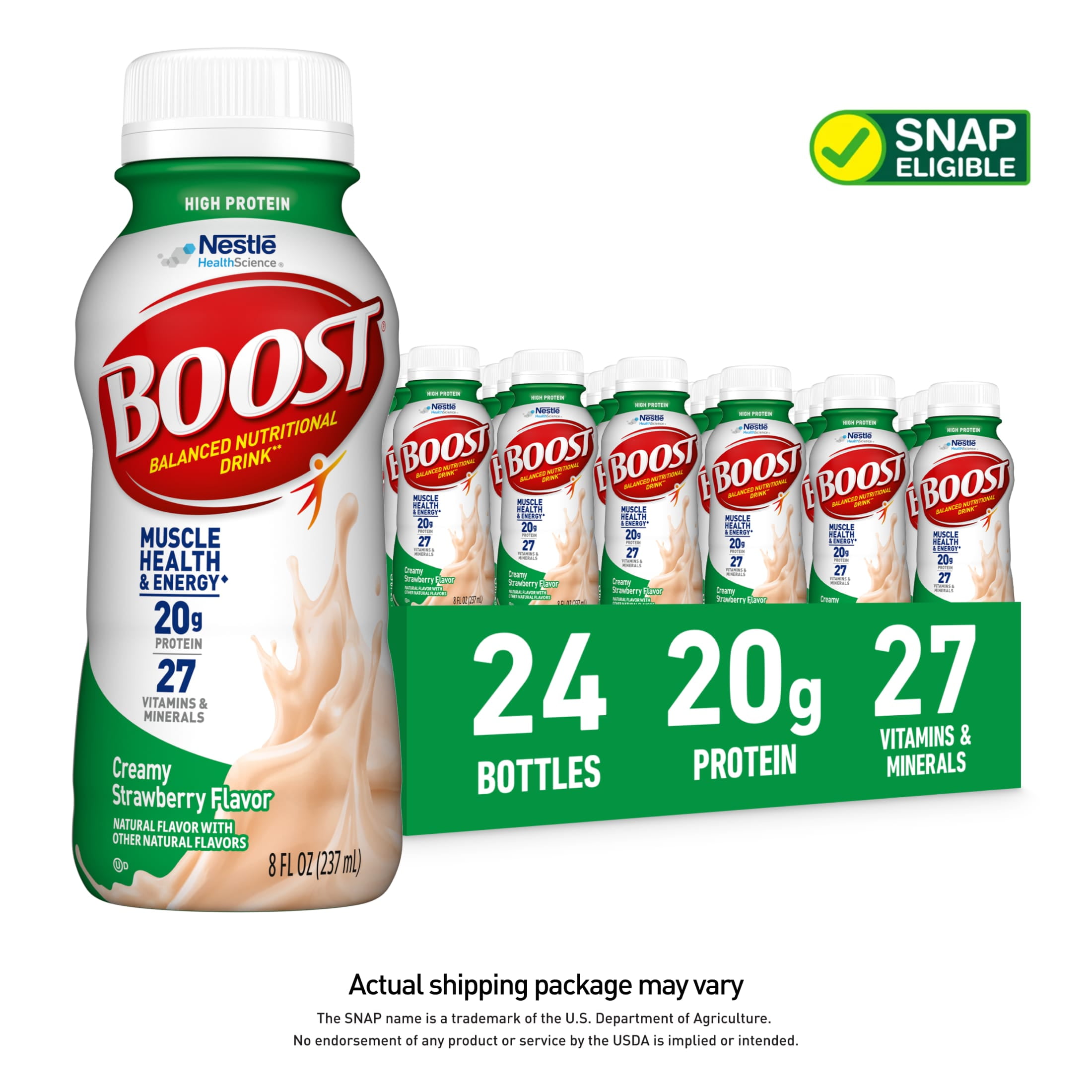 Boost High Protein Nutritional Drink, Creamy Strawberry, 20 g Protein, 24 Ct (2 - 12 Packs)
