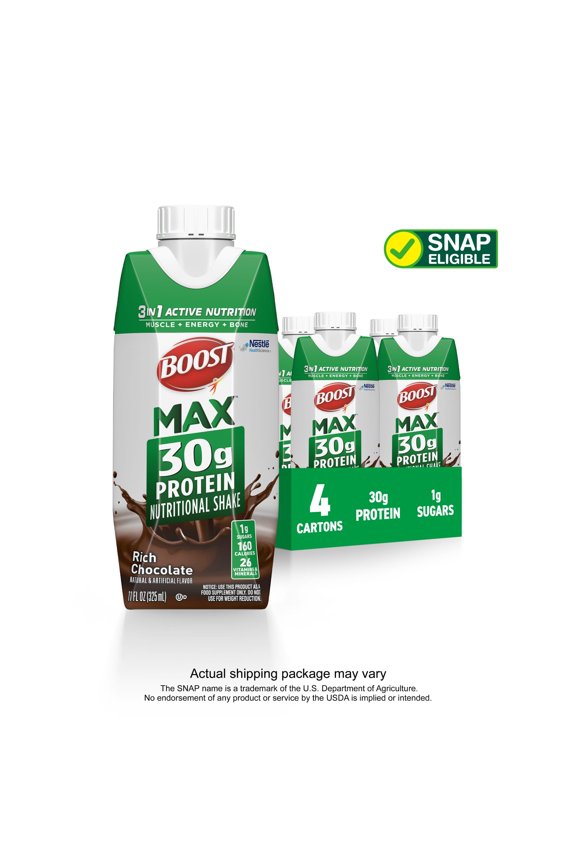 Max 30g High Protein Nutritional Drink Shakes, Rich Chocolate, 11 fl oz, 4 Pack