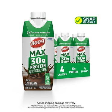 BOOST Max 30g High Protein Nutritional Drink Shakes, Rich Chocolate, 11 fl oz, 4 Pack