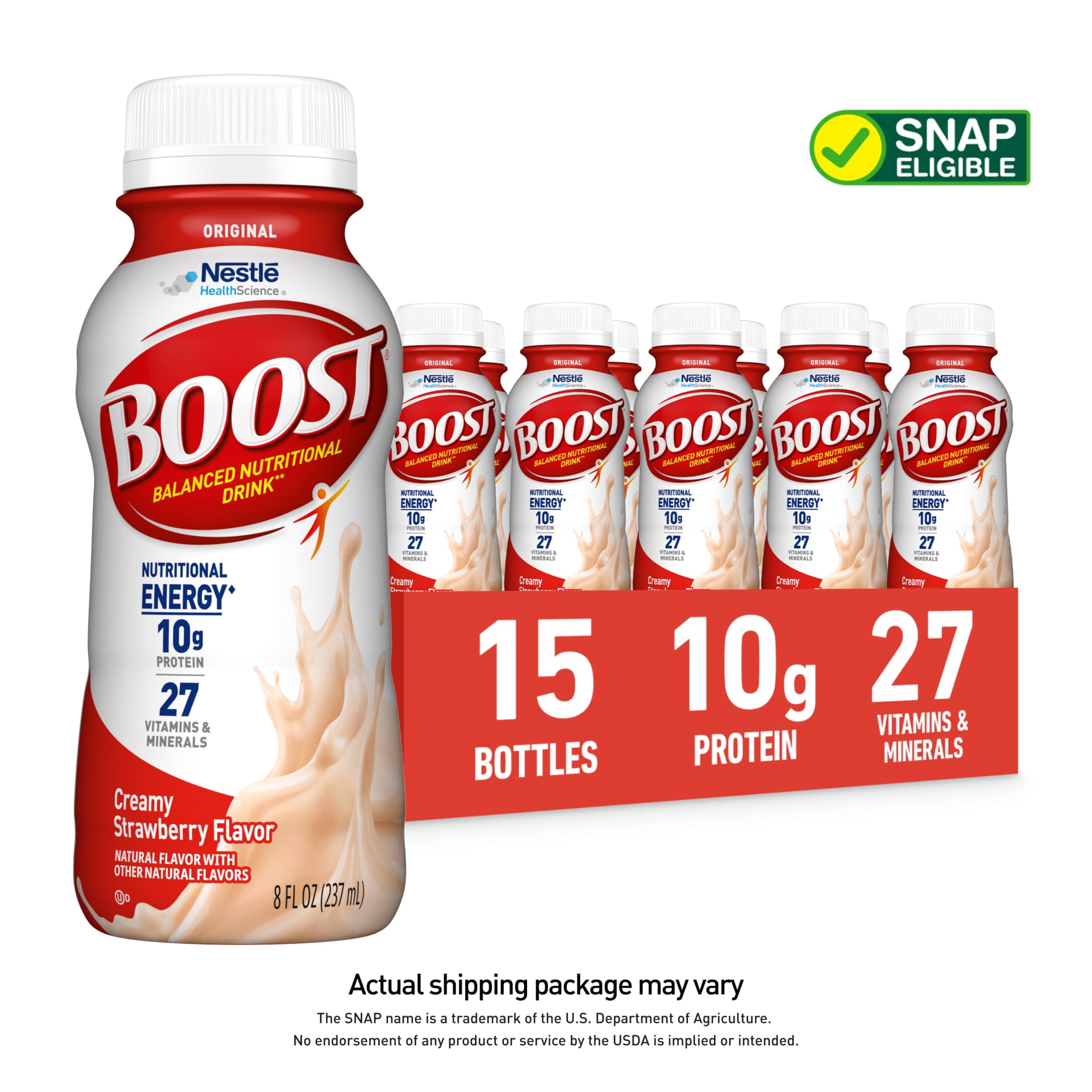 BOOST Original Balanced Nutritional Drink Protein Shakes, Creamy Strawberry, 8 fl oz, 15 Pack