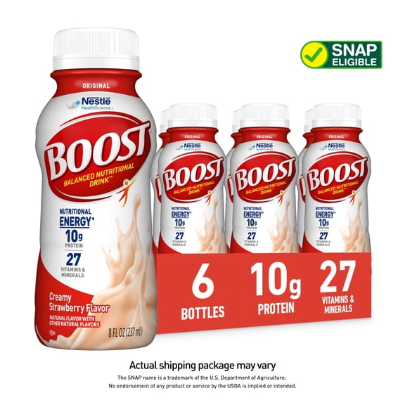 BOOST Original Balanced Nutritional Drink Protein Shakes, Creamy Strawberry, 8 fl oz, 6 Pack