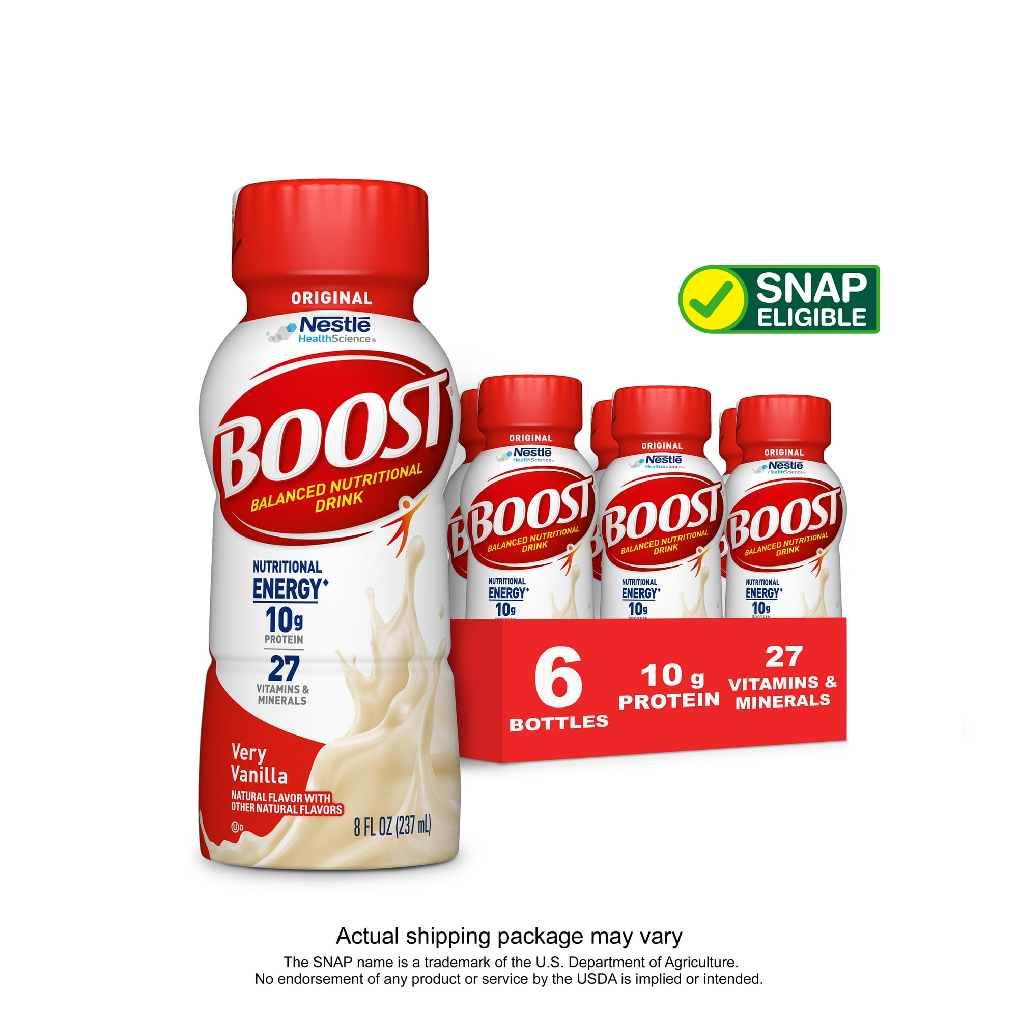 BOOST Original Balanced Nutritional Drink, Very Vanilla, 10 g Protein, 6 – 8 fl oz Bottles BOOST Original Balanced Nutritional Drink, Very Vanilla, 10 g Protein, 6 – 8 fl oz Bottles