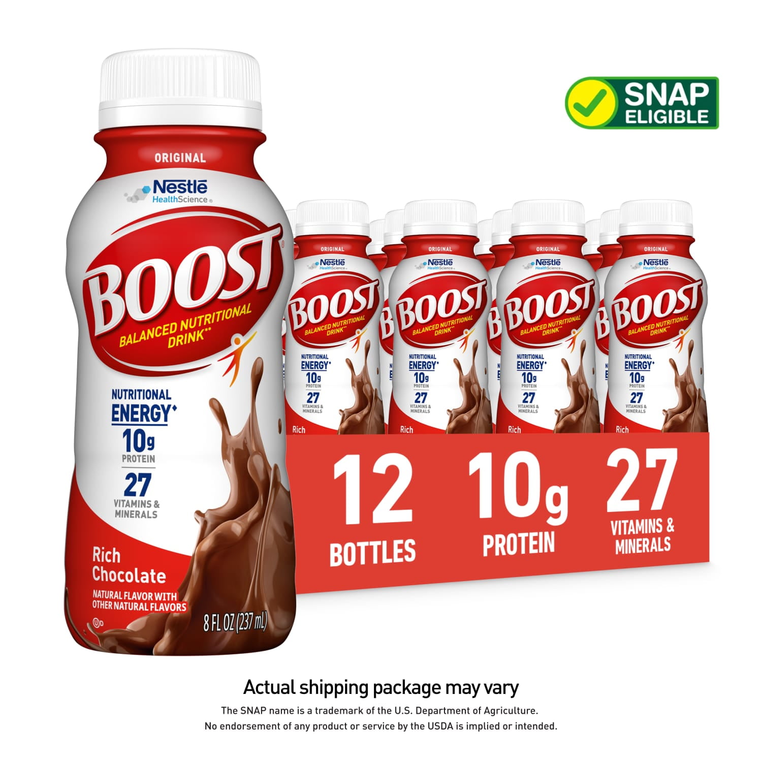 BOOST Original Nutritional Drink, Rich Chocolate, 10 g Protein, 12 - 8 fl oz Bottles