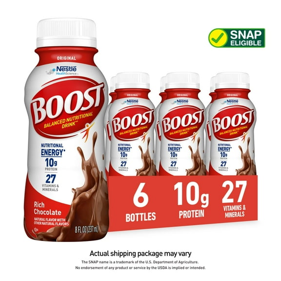 BOOST Original Balanced Nutritional Drink Protein Shakes, Rich Chocolate, 8 fl oz, 6 Pack