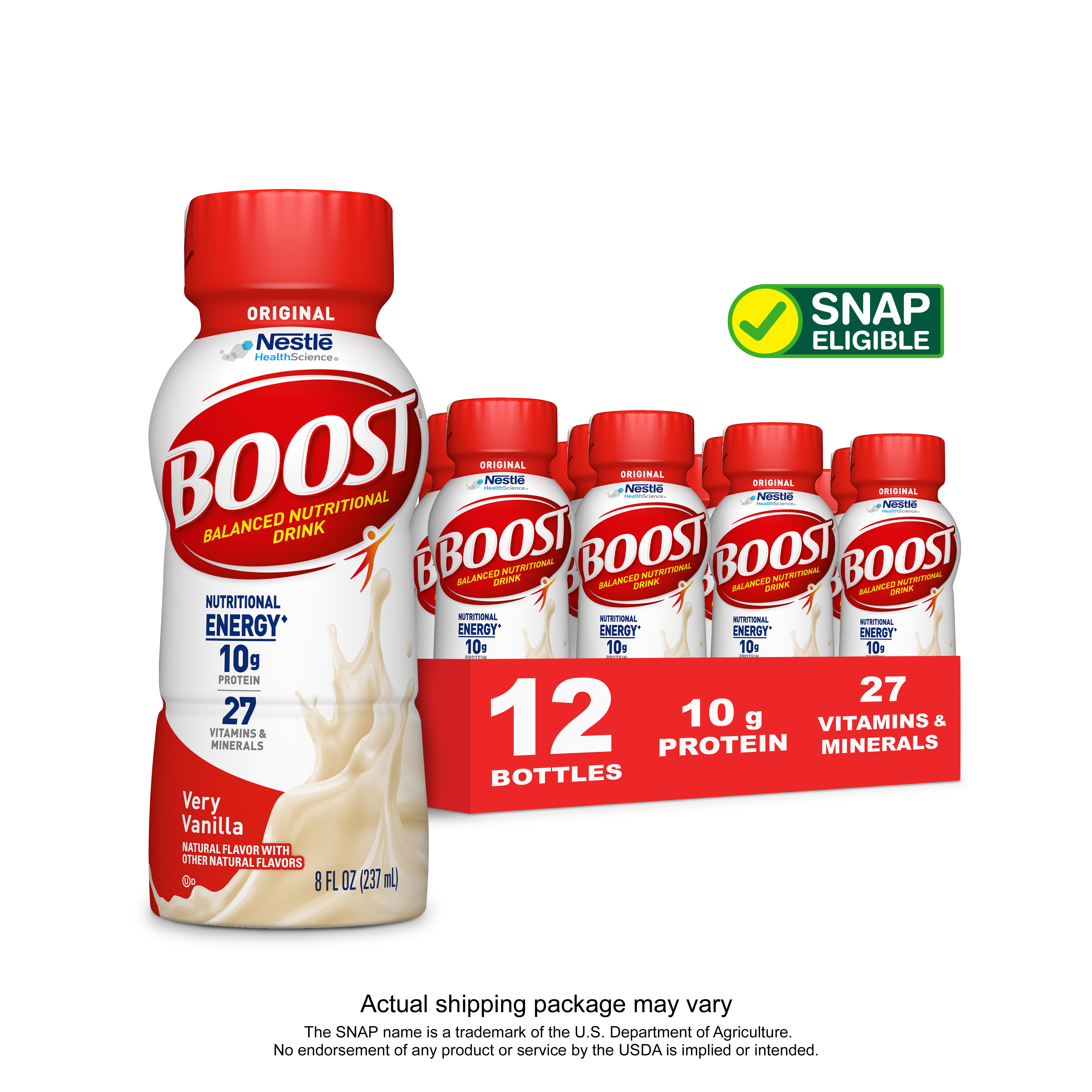 BOOST Original Nutritional Drink, Very Vanilla, 10 g Protein, 12 - 8 fl oz Bottles - image 1 of 11