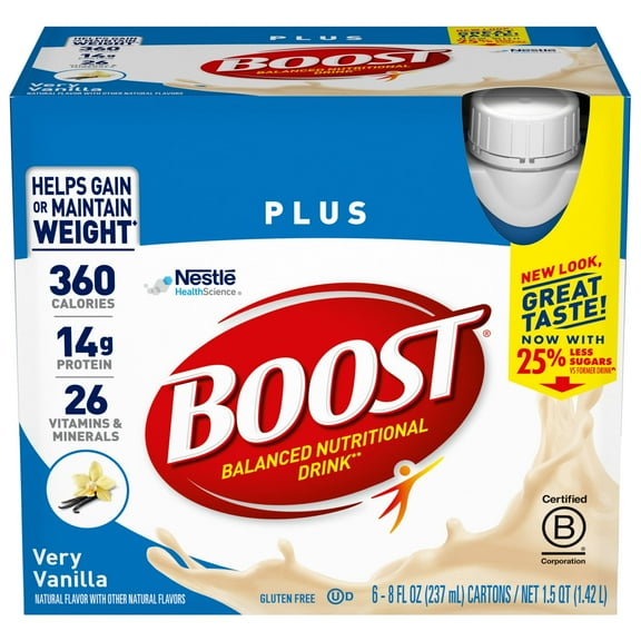 BOOST Plus Nutritional Drink Protein Shakes, Very Vanilla, 8 fl oz, 6 Pack