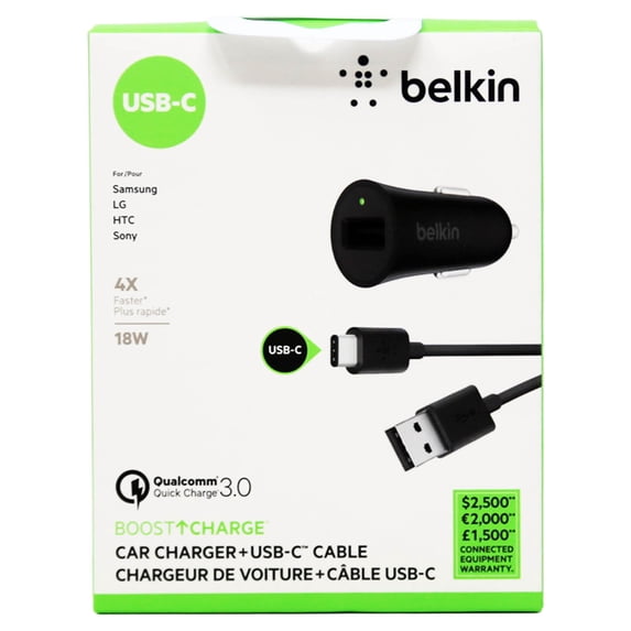 BOOSTUP Quick Charge 3.0 Car Charger with USB-A to USB-C Cable (USB Type-C)