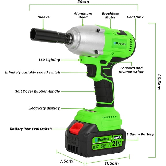 BOOTEE Cordless Impact Wrench 1/2 Inch, 516ft-lbs (700Nm) Brushless Impact Gun, 3500RPM with 2x4.0Ah Battery, 5 Sockets, High Torque Electric Impact Driver for Car/Truck/Home