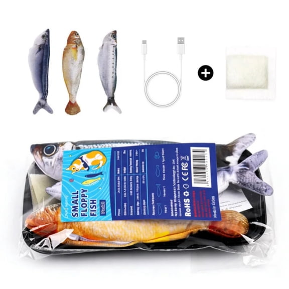 BOOTEELY Flopping Fish Interactive Cat Toy, Tap Activated Rechargeable Catnip, 3 Pack 7.1 inches