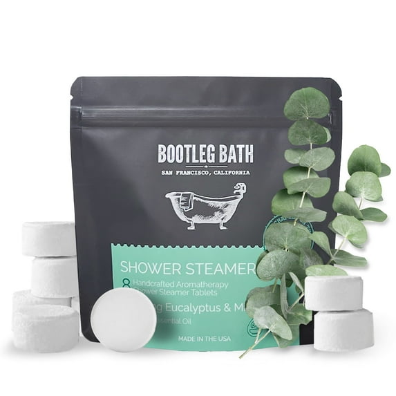 BOOTLEG BATH Shower Steamers Aromatherapy 8 Pack, 100% Pure Essential Oil, Eucalyptus, All Natural, for Men and Women, Made in USA