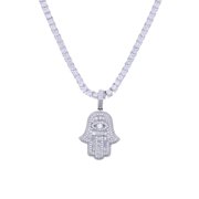 BOOTOOL 5mm Tennis Chain Necklace Includes Two Hamsa Hand Pendant Styles   Mens Hip-Hop Iced-Out CZ Necklace Silver Tone