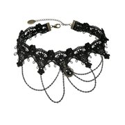 BOOTOOL Black Lace Choker Necklace for Women, Gothic Victorian Collar with Draped Chain and Black Pendant, Vintage Halloween Costume Jewelry for Cosplay Party and Daily Wear