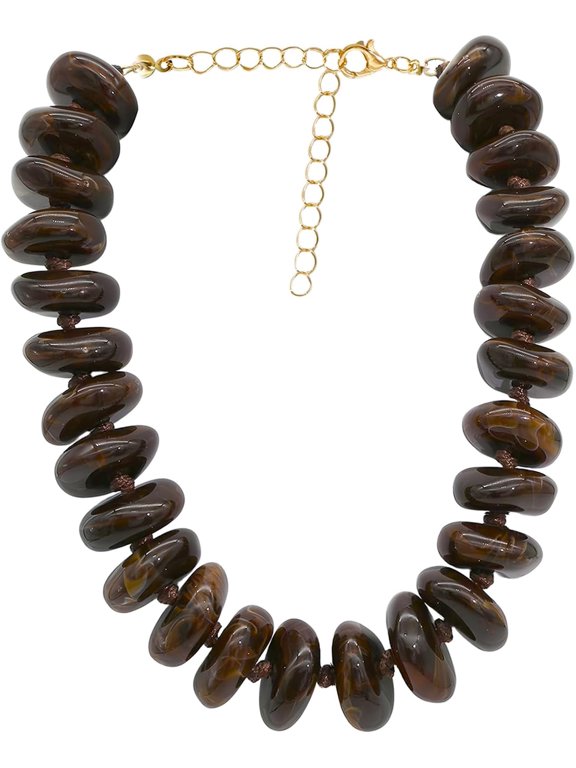 Chunky Beaded Necklace for Women Large Big Statement Irregular Bead Choker Boho Bold Dark Brown Beads Jewelry Adjustable 19.2" + 2" Extender