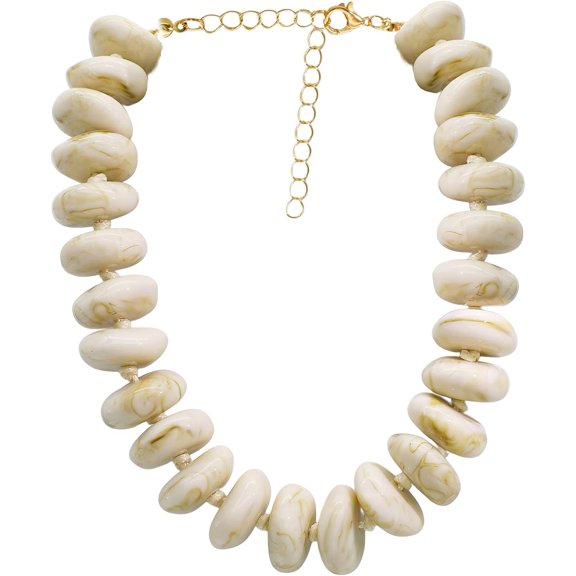 BOOTOOL Chunky Beaded Necklace for Women Large Big Statement Irregular Bead Choker Boho Bold White Beads Jewelry Adjustable 19.2" + 2" Extender